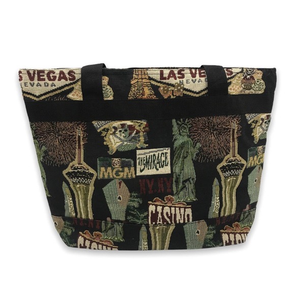 Vintage 90s all over las vegas tourist shoulder Tote Bag pockets - Picture 2 of 4